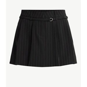 Black Pinstripe Belted Mini Skirt Womens Pleated A-Line Casual Chic size xxl  20